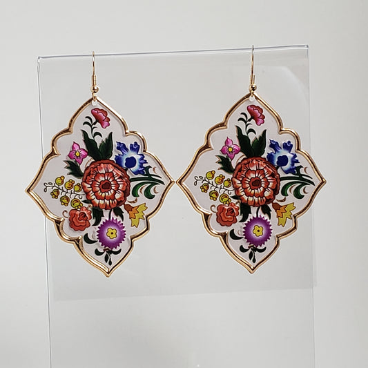 Vibrant Flower Print Drop Earrings