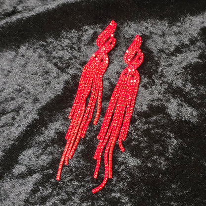 Elegant Red Rhinestone Drip Earrings