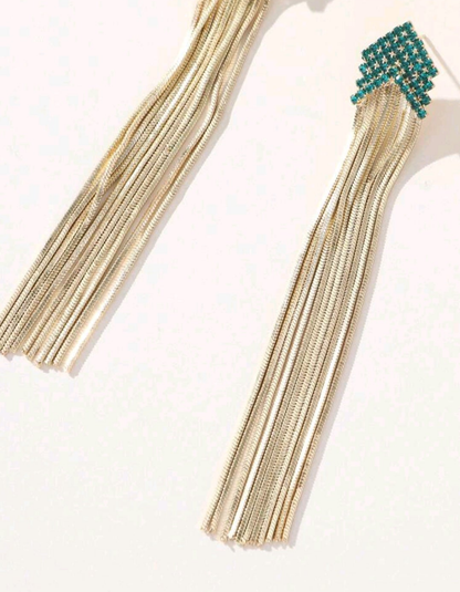 Dangle Tassel Earrings with Emerald Green Accent