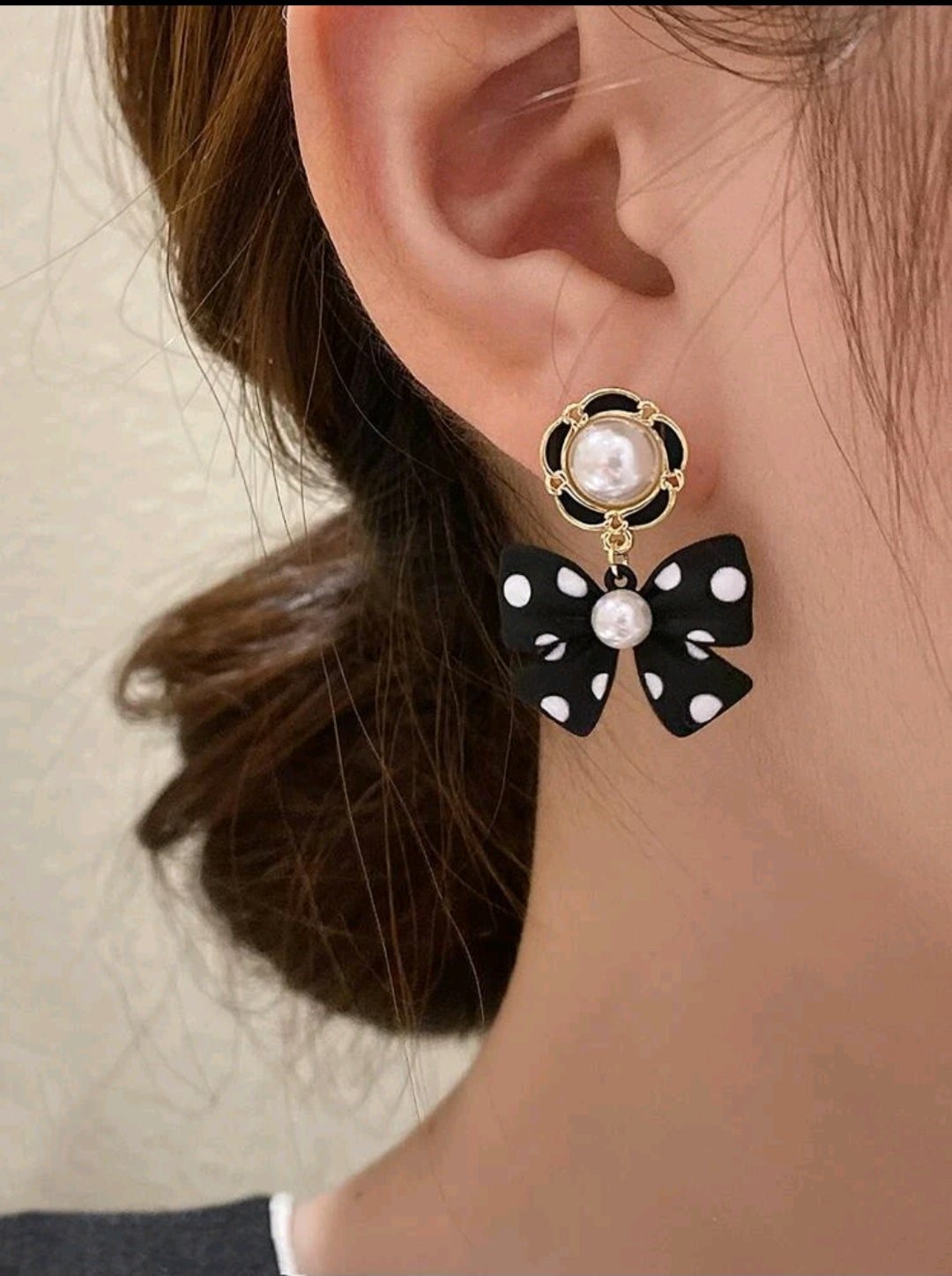 Polka-dot Bow Dangling Earrings