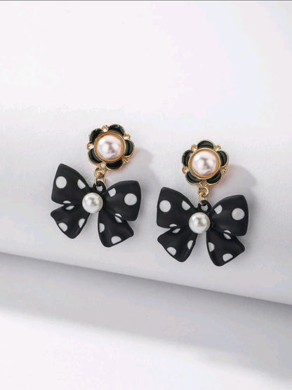 Polka-dot Bow Dangling Earrings