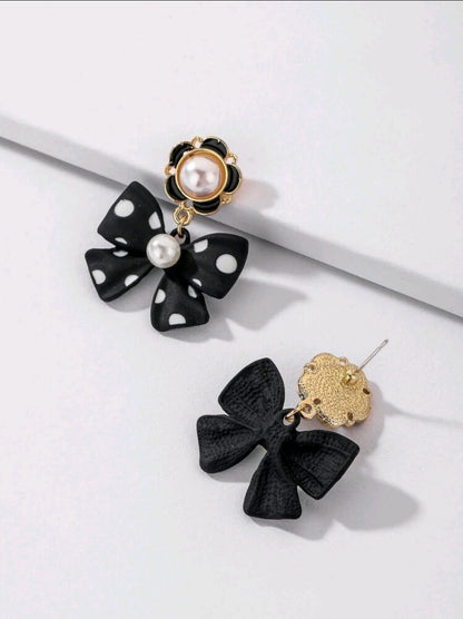 Polka-dot Bow Dangling Earrings