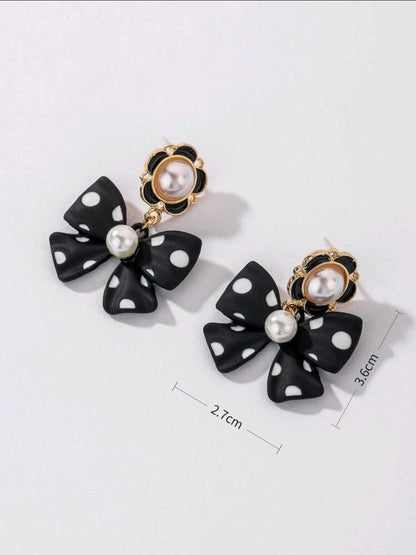 Polka-dot Bow Dangling Earrings