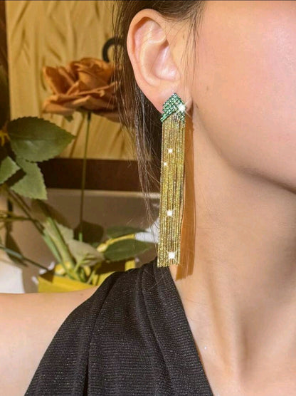 Dangle Tassel Earrings with Emerald Green Accent